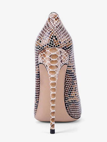 ハイヒール ポインテッドトゥ パンプス パイソン柄 ピンヒール PU 12cm ヘビ柄 シューズ プラスサイズシューズ スリップオン 結婚式 二次会 通勤用 仕事 キャバ 卒園式 卒園式 レディース靴