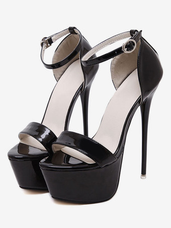 レッドプラットフォームサンダルシューズ　2025　オープントゥ　スカイハイ　アンクルストラップ　ハイヒールサンダル