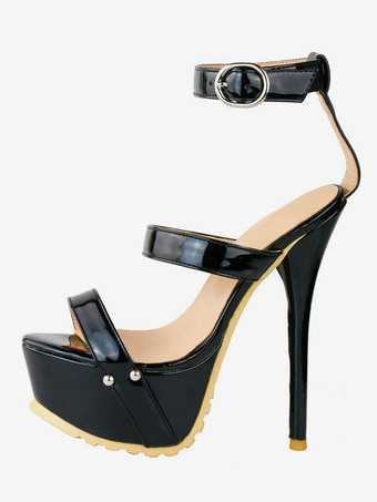 セクシーサンダル　オープントゥ　スティレットヒール　靴の甲の素材：パテント　PU　セクシー　レイブ・クラブ　