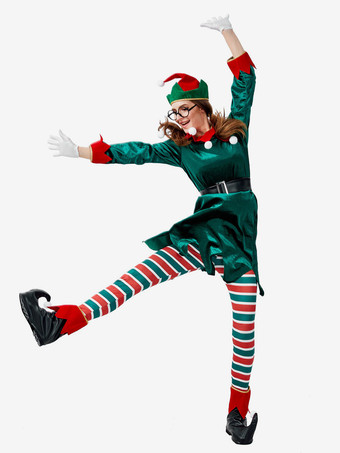 サンタコスプレ衣装 グリーン 大人用 ポリエステル トップス チョーカー グローブ 帽子 サッシュベルト パンツ コスチューム コスチューム ホリデーコスチューム