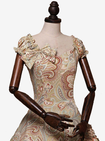 中世 ドレス 女性用 プリンセス 貴族ドレス ライトブラウン ノースリーブ バロック風 マルディグラ レトロコスチューム ヨーロッパ　宮廷風 コスチューム コスチューム 中世 ドレス・貴族ドレス