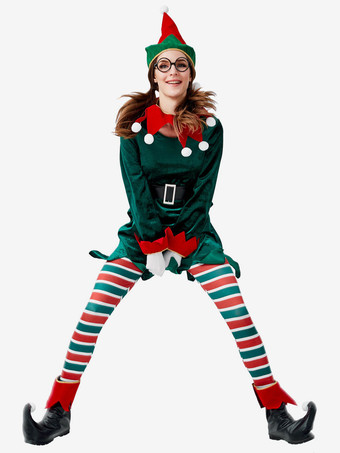サンタコスプレ衣装 グリーン 大人用 ポリエステル トップス チョーカー グローブ 帽子 サッシュベルト パンツ コスチューム コスチューム ホリデーコスチューム