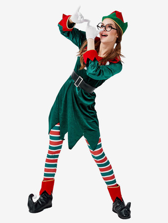サンタコスプレ衣装 グリーン 大人用 ポリエステル トップス チョーカー グローブ 帽子 サッシュベルト パンツ コスチューム コスチューム ホリデーコスチューム