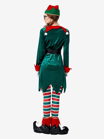 サンタコスプレ衣装 グリーン 大人用 ポリエステル トップス チョーカー グローブ 帽子 サッシュベルト パンツ コスチューム コスチューム ホリデーコスチューム