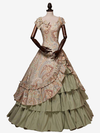 中世 ドレス 女性用 プリンセス 貴族ドレス ライトブラウン ノースリーブ バロック風 マルディグラ レトロコスチューム ヨーロッパ　宮廷風 コスチューム コスチューム 中世 ドレス・貴族ドレス