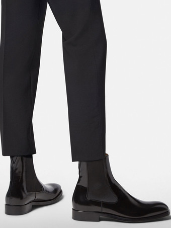 メンズ チェルシーブーツ ブラック 牛革 ラウンドトゥ スリップオン ショートブーツ