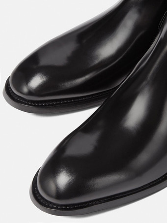 メンズ チェルシーブーツ ブラック 牛革 ラウンドトゥ スリップオン ショートブーツ