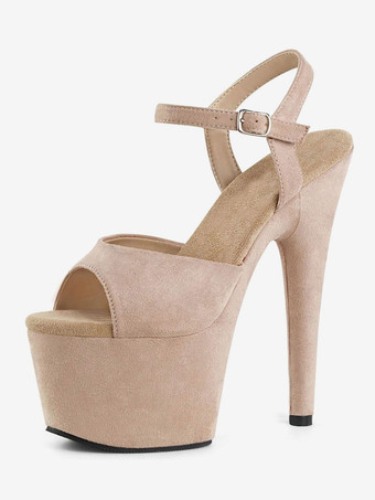 ライト アプリコット女性のセクシーなサンダルブラックPUレザーのぞき見つま先のモンクストラップセクシーな靴 ポールダンスシューズ