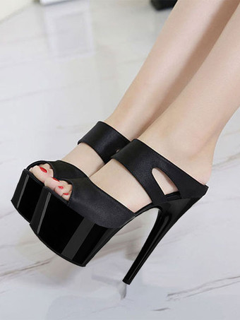 ハイヒールセクシーサンダルディープグレーPUレザーオープントゥコーンヒールスカイハイヒールミュール ポールダンスシューズ