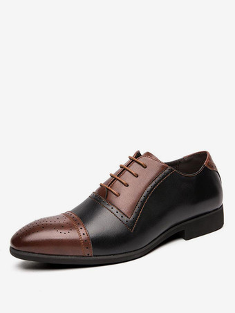 Braun Herren Hochzeitskleid Oxford Formelle Schuhe Runder Zehenriemen Verstellbarer Farbblock Weiß Leder Hochzeitskleid Schuhe