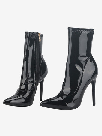 ハイヒール ポインテッドトゥ セクシー 明るいPUのブーティー ホワイト パテント 女性