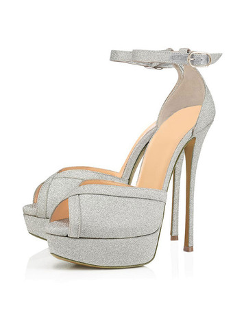 ハイヒールサンダルブラックポリエステルのぞき見つま先ウエディングシューズ女性のパーティーシューズ