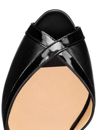 ハイヒールサンダルブラックポリエステルのぞき見つま先ウエディングシューズ女性のパーティーシューズ