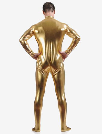 全身タイツ　メタリック　ハロウィン　イエロー　コスチューム　コスプレ　シャイニーメタリック　男性用