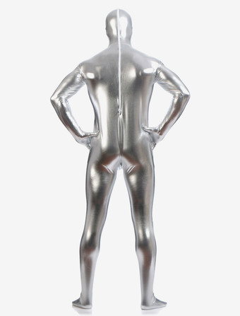 全身タイツ　シルバー　メタリック シャイニー　男性用　ハロウィン　大人用　フルボディスーツ