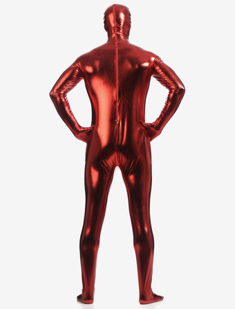 全身タイツ　メタリック　ダークレッド　シャイニーメタリック　男性用　ハロウィン　大人用　フルボディスーツ