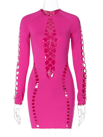 Robe Club Col Rond Sexy À Lacet Creusé Manches Longues Robe Moulante