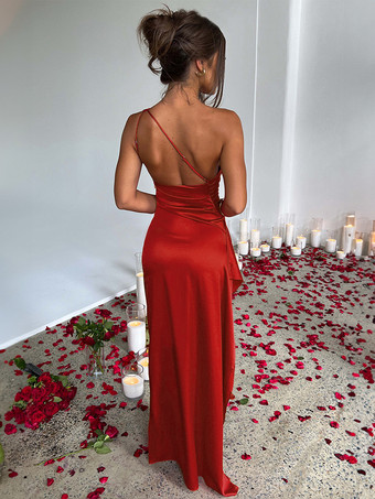 パーティードレス シャンパン ワンショルダー プリーツ ハイスリット セクシー プロム マキシドレス