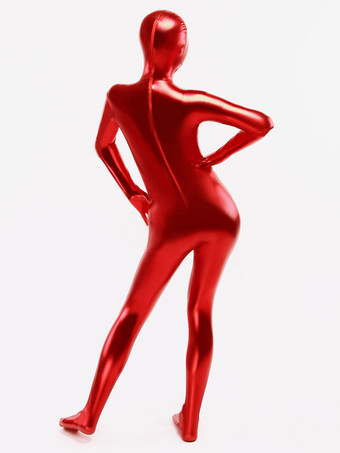 メタリック全身タイツ　レッド　ユニセックス　大人用　ボディスーツ　フルボディ　ジャンプスーツ　 ハロウィン