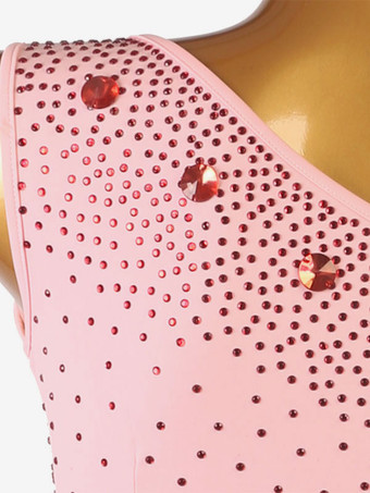 社交ダンスコスチュームピンクの女性のセクシーなポリエステルダンサーボディコンドレスラインストーンダンスウェア