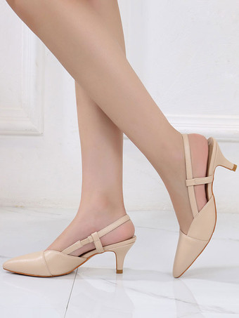 パンプス ポインテッドトゥ ミッドローヒールシューズ 5.5cm アプリコット PU シューズ 無地 ストリートウェア レディース靴