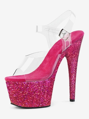 ローズレッド女性のセクシーなサンダルライトゴールドPUレザーのぞき見つま先2.8プラットフォームサンダル ポールダンスシューズ