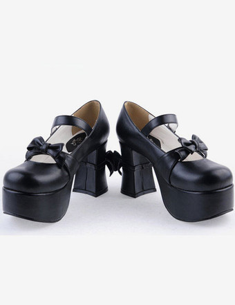 ロリィタシューズ チャンキーヒール ラウンドトゥ PU ブラック