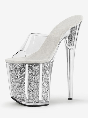 ホワイト ポールダンスシューズ 女性用セクシーサンダル ローズレザー ピープトゥ プラットフォーム 透明 セクシー スリッパ ストリッパーシューズ