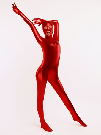 メタリック全身タイツ　レッド　ユニセックス　大人用　ボディスーツ　フルボディ　ジャンプスーツ　 ハロウィン