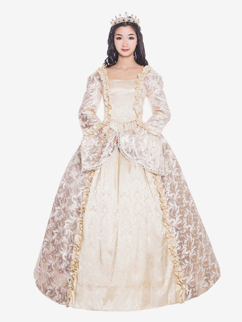 中世 ドレス 女性用 プリンセス 貴族ドレス ベージュ 長袖 ヴィクトリア風 ページェント レトロ ヨーロッパ 宮廷風 中世 ドレス・貴族ドレス