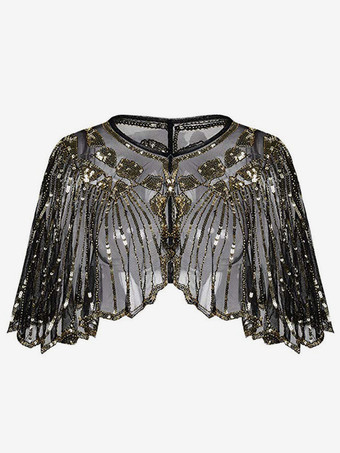 ゴールド レトロレディースケープ　2025　スパンコール　1920s　グレート・ギャツビー　フラッパーショールラップハロウィン