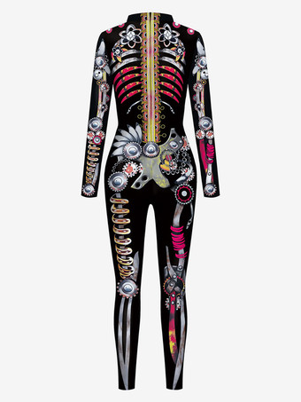 モンスター全身タイツ ハロウィン ハロウィーンジャンプスーツのための女性の深い茶色のレオタードスケルトンハロウィーン怖いライクラスパンデックスキャットスーツZentai