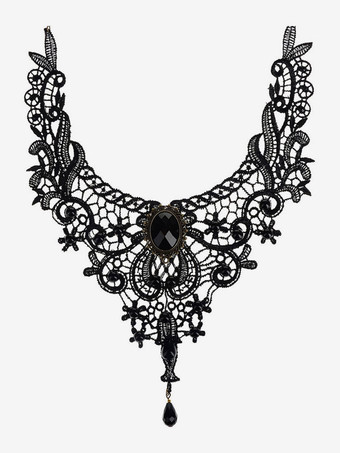 Gothic Lolita Necklace Black Lace Cut Out Heart And Flower Lolita Choker Collar