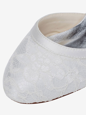 エレガントな2つの部分の結婚式の靴白いレースラウンドトゥチャンキーヒールブライダルシューズ