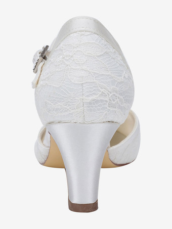 エレガントな2つの部分の結婚式の靴白いレースラウンドトゥチャンキーヒールブライダルシューズ