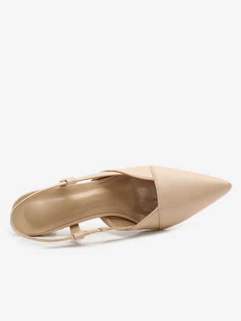 パンプス ポインテッドトゥ ミッドローヒールシューズ 5.5cm アプリコット PU シューズ 無地 ストリートウェア レディース靴