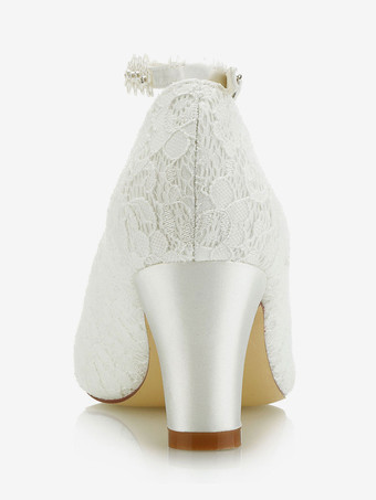 レースの結婚式の靴アイボリーの指先の花のビーズの足首のストラップブライダルシューズ