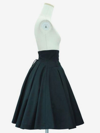 クラシックロリータSKグロメットレースアップブラックコットンロリータスカート