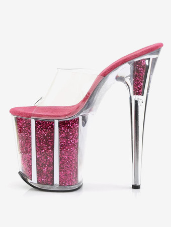 ポールダンスシューズ 女性用セクシーサンダル ローズレザー ピープトゥ プラットフォーム 透明 セクシー スリッパ ストリッパーシューズ