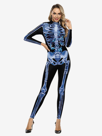 ブラックシルバーモンスター全身タイツ ハロウィン ハロウィーンジャンプスーツのための女性の深い茶色のレオタードスケルトンハロウィーン怖いライクラスパンデックスキャットスーツZentai