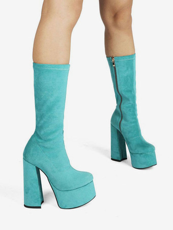 Botas de becerro del talón grueso de las mujeres en botas