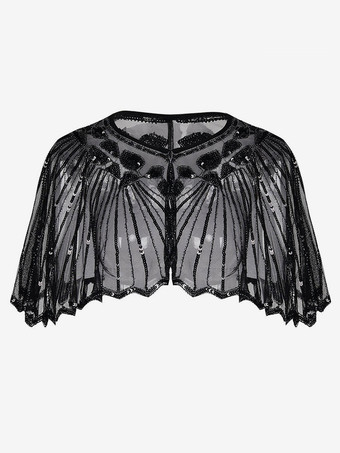 ブラック レトロレディースケープ　2025　スパンコール　1920s　グレート・ギャツビー　フラッパーショールラップハロウィン