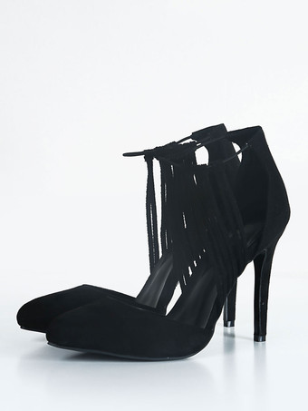 ハイヒール ポインテッドトゥ パンプス ブラック ピンヒール ヌバック 11cm 無地 シューズ プラスサイズシューズ 調整可能なストラップ 結婚式 二次会 通勤用 仕事 キャバ 卒園式 卒園式 レディース靴