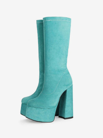 Azul celeste claroBotas de becerro del talón grueso de las mujeres en botas