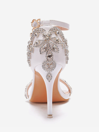 女性のブライダルシューズラインストーンPUレザーオープントゥスティレットヒールブライダルシューズ