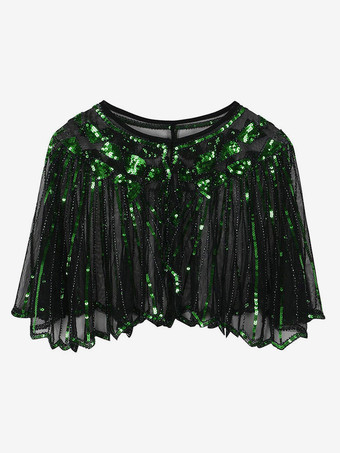 グリーン レトロレディースケープ　2025　スパンコール　1920s　グレート・ギャツビー　フラッパーショールラップハロウィン