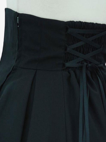 クラシックロリータSKグロメットレースアップブラックコットンロリータスカート