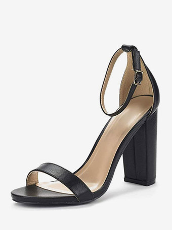 ブラック 女性のアンクルストラップウエディングシューズチャンキーヒールホームカミングサンダル