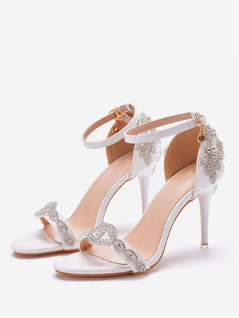 Женская свадебная обувь со стразами из искусственной кожи с открытым носком на шпильке свадебная обувь
