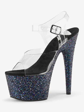 ブラック 女性のセクシーなサンダルライトゴールドPUレザーのぞき見つま先2.8プラットフォームサンダル ポールダンスシューズ